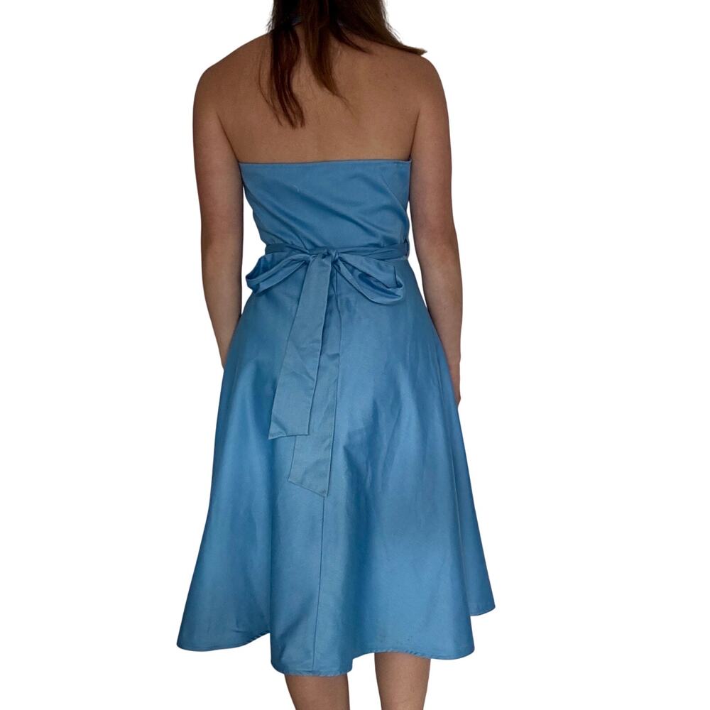 Vintage 1970s Wrap Dress Ellen Tracy Bonwit Teller Blue Cotton Fit & Flare - Picture 7 of 13